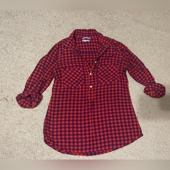 Merona Red and black 3/4 sleeve plaid top size XS - Picture 6 of 7